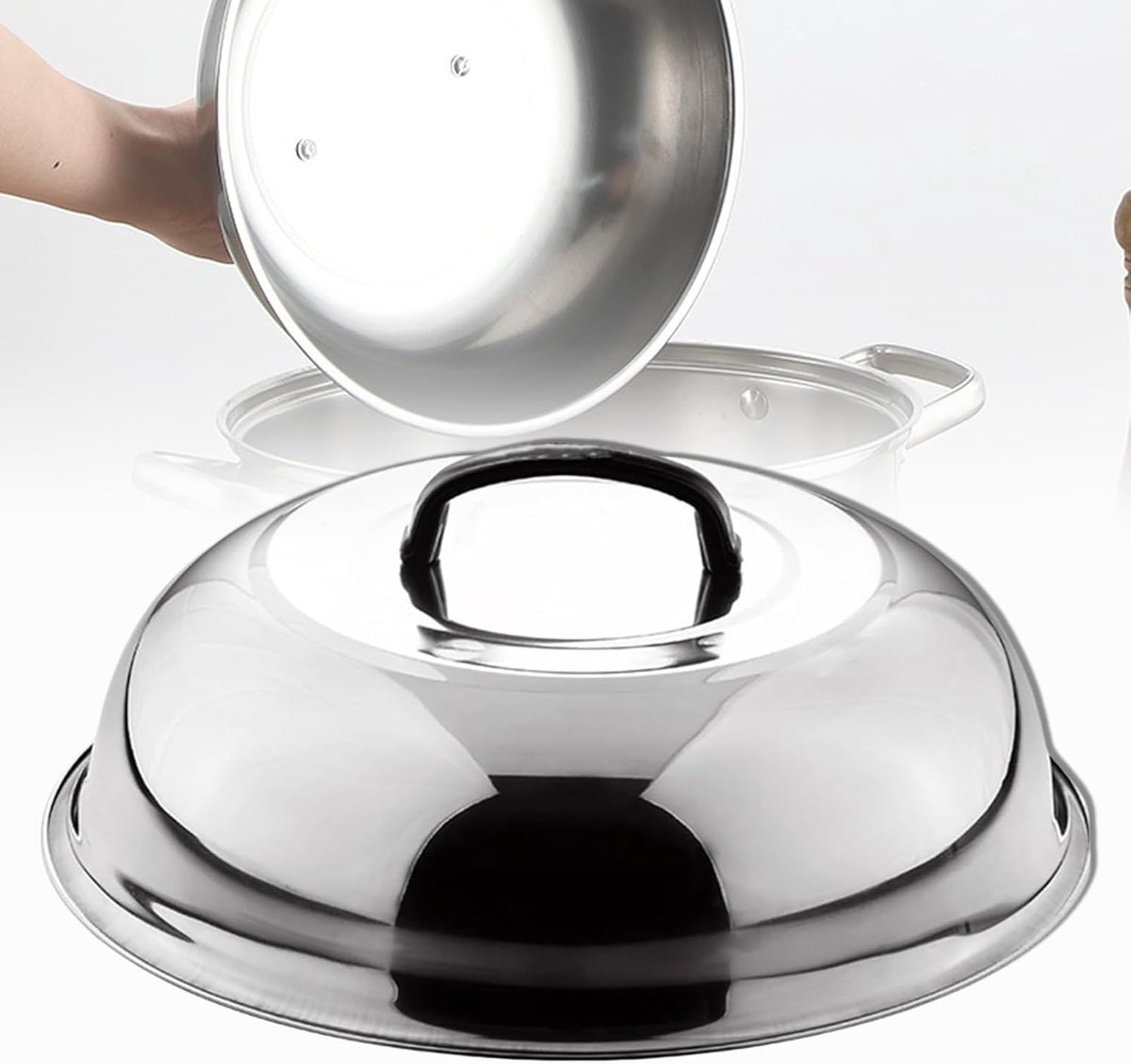 Wokdeksel RVS - Teppanyaki Deksel - Koken en Stomen - Hoge Boog Ontwerp - 38 cm - Zilver