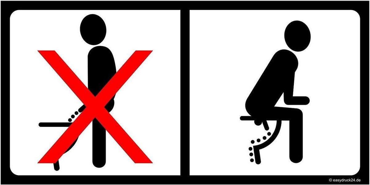 Toiletsticker Zittend Plassen - WC Deksel Sticker - Badkamer Schoonhouden - UV-bestendig en Reinigbaar - 20 x 10 cm - Wit