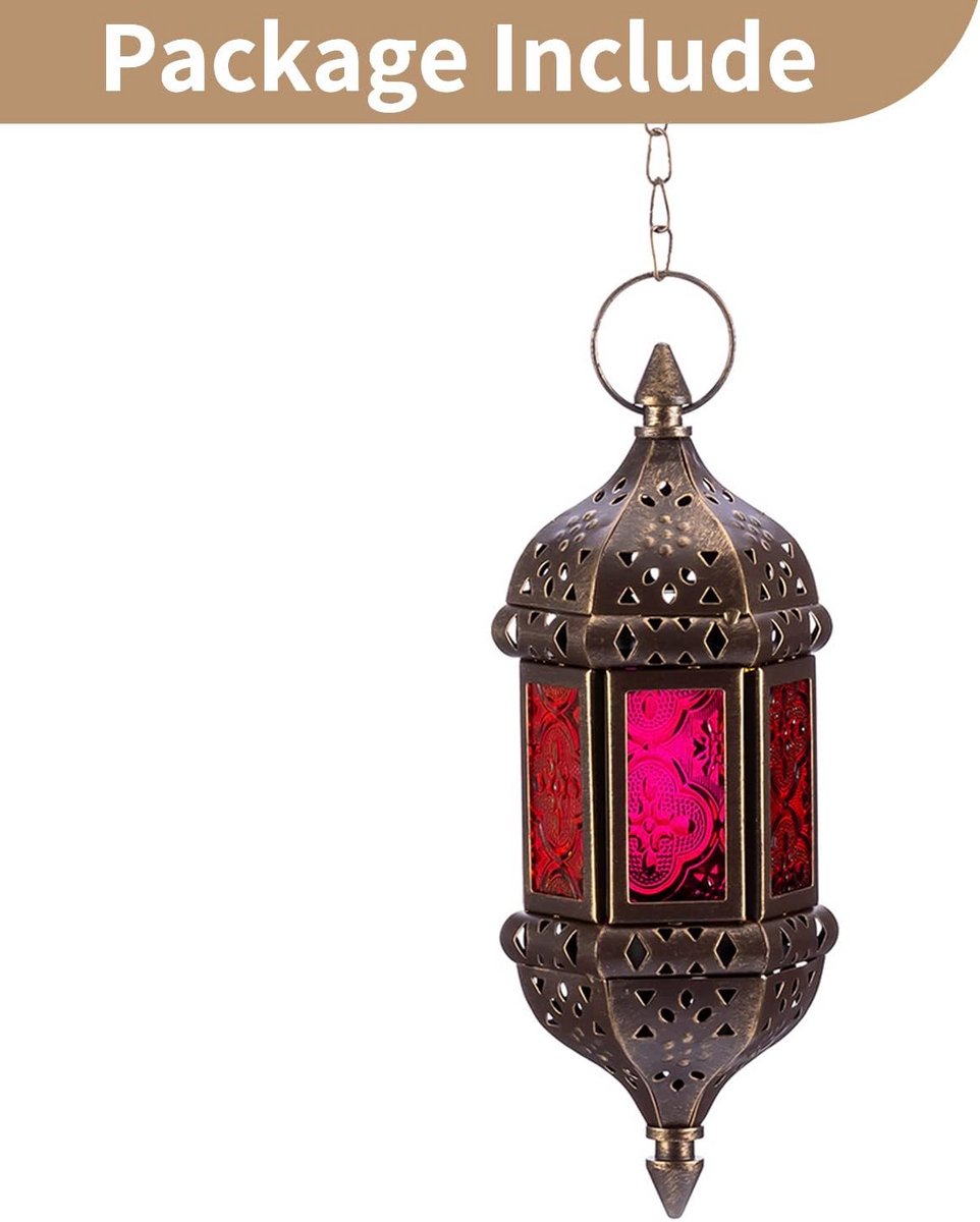 Decoratieve Lantaarn - Hangende Kaarsenhouder - Sfeervolle Verlichting - Vintage Marokkaans Design - 24 cm Hoog - Brons — cadeau in Wonen & Interieur - foto 7