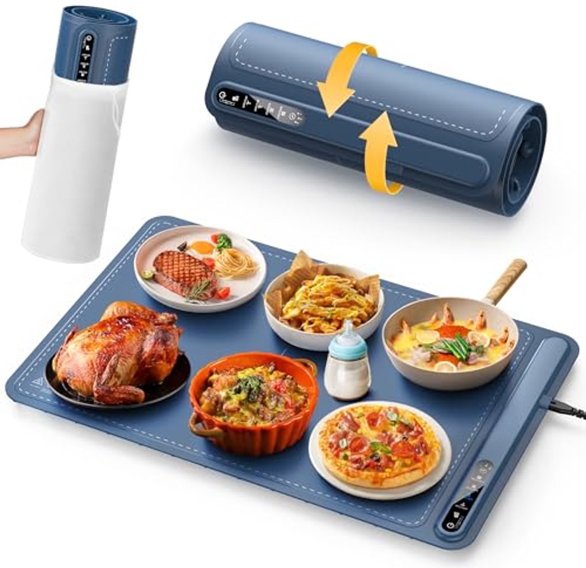 Elektrische warmhoudplaat Eten warmhouder Gerechten warm houden 4 standen 1 3 5h timer 418 x 128 cm Blauw
