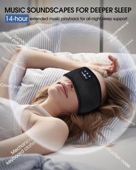 Slaap Koptelefoon - Bluetooth Hoofdband - Comfortabel Slapen - Platte Speakers - 14 Uur Speeltijd - Zwart — afbeelding 4