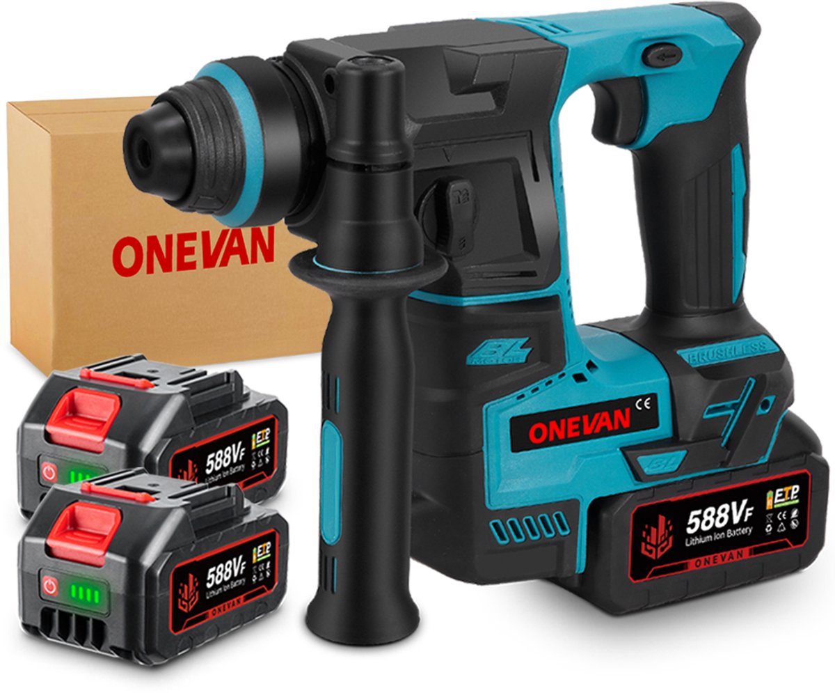ONEVAN Accu Boorhamer - Borstelloze Klopboormachine - met 2x Accu’s - Hamerboor SDS - boren tot 27 mm - Accu Combihamer