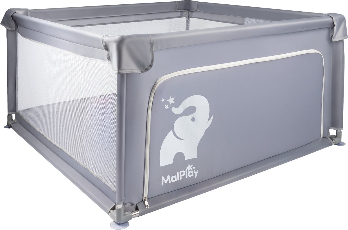 MalPlay-KIVO-babybox-grondbox-kinderbox-120x120 cm-voor binnen en buiten-EN71 gecertificeerd-grijs/wit-ademend gaas