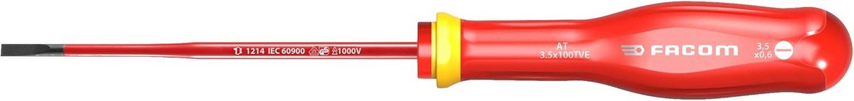 Geïsoleerde Schroevendraaier - Draaibank Schroevendraaier Sleufschroevendraaier - Veilig Elektriciteit Werk - 1000 Volt Isolatie - 35 x 75 mm - Rood