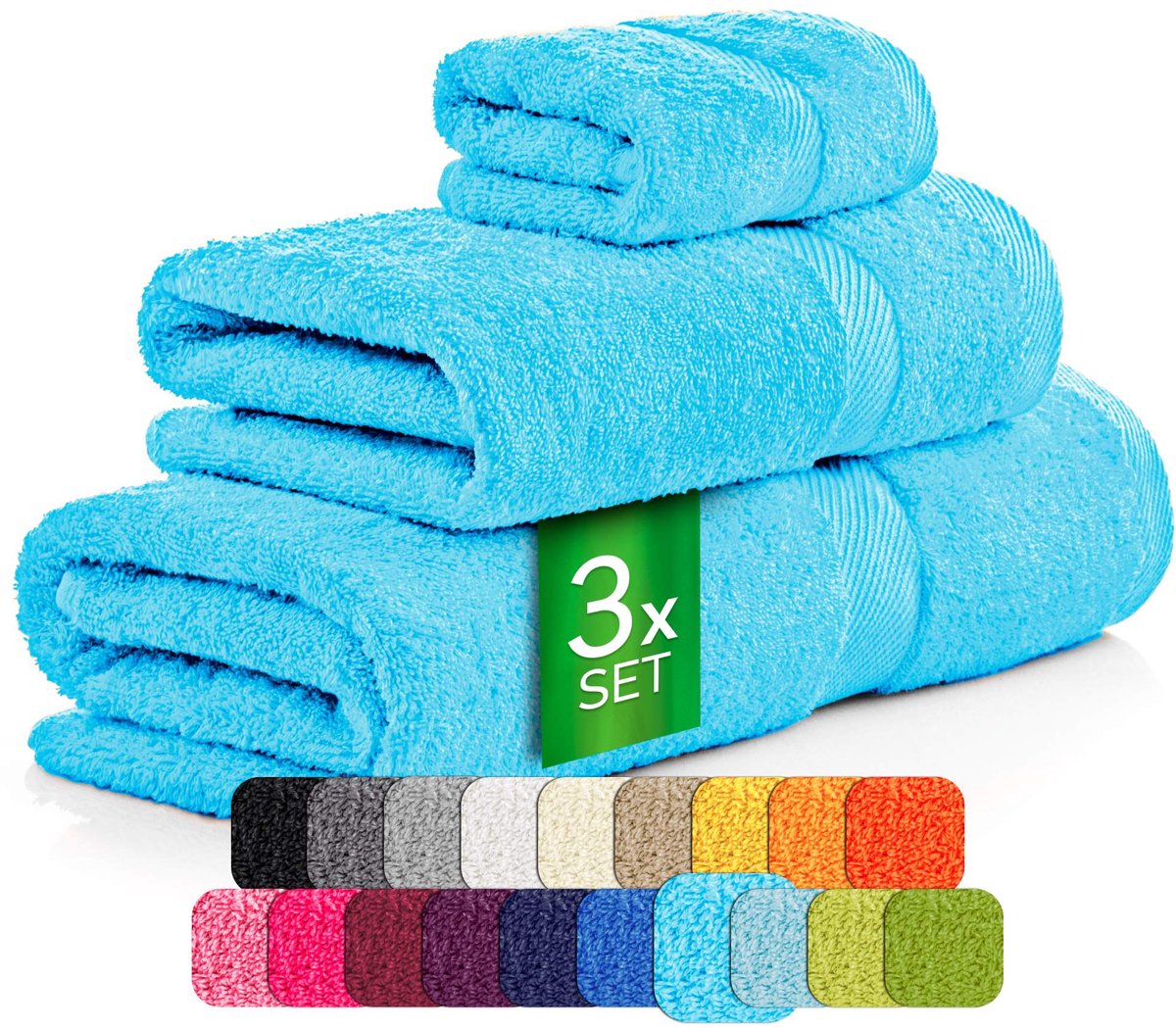 etérea Carli handdoekenset 3-delig – turquoise – 100% katoen – handdoek & douchehanddoek – OEKO-TEX Made in Green