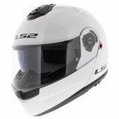 Casque modulable blanc LS2, vue de côté. Visière teintée, logos LS2 noirs.