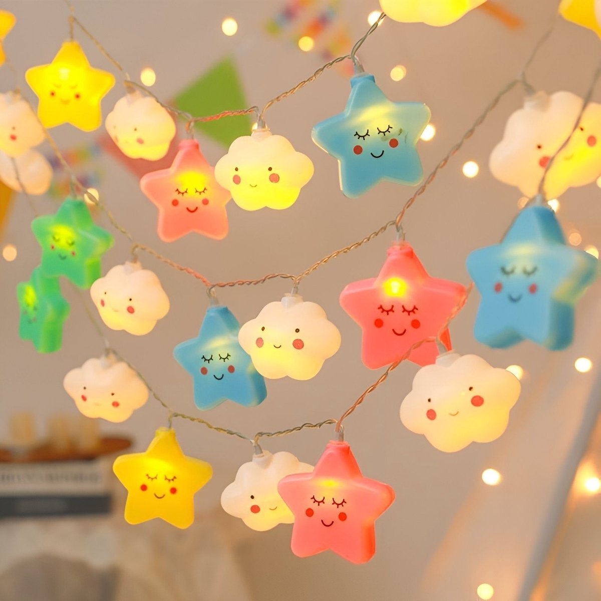 Lynn's Led Wolken & Sterren Lichtsnoer - 3 Meter - 20 Lichtjes - Batterij - Kinderkamer - Babykamer