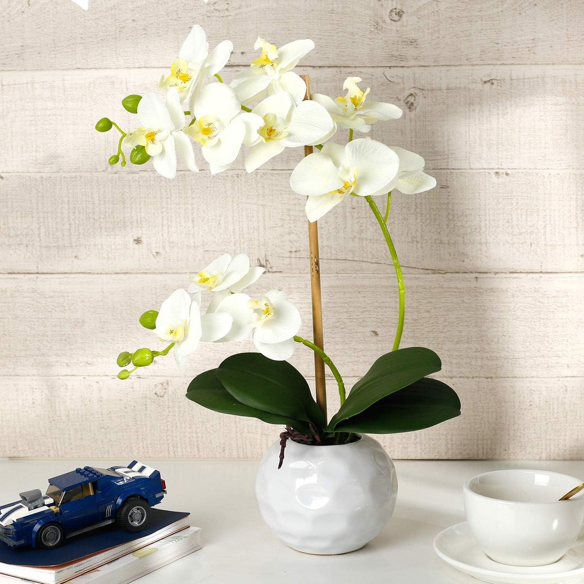 Kunstorchidee met Vaas - Nep bloemen - Huis decoreren - Zijden bloemblaadjes - 42 cm hoog - Wit