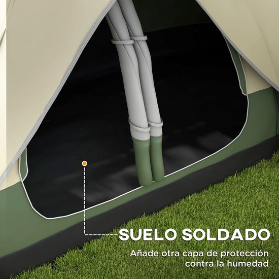 QUESTYR Familiecampingtent - 6‑8 Personen - 450×215×180 cm - Waterdicht - 2‑Ruimtes - Olijfgroen - Grote Buitentent voor Vakantie & Outdoor — afbeelding 4