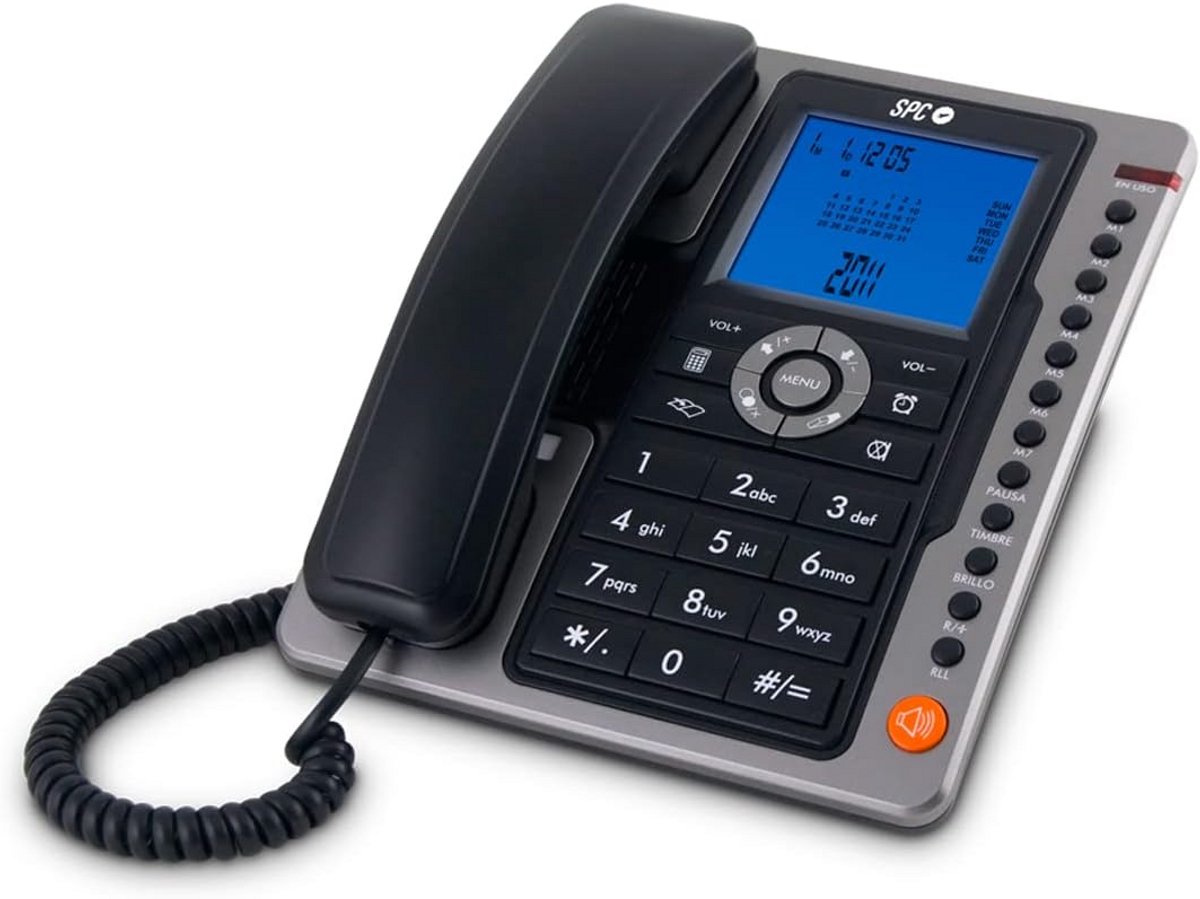 Vaste Tafeltelefoon - Kantoortelefoon Thuis - Gemakkelijk Bellen - Verlicht Display Handsfree - 7 Direct Geheugen - Zwart