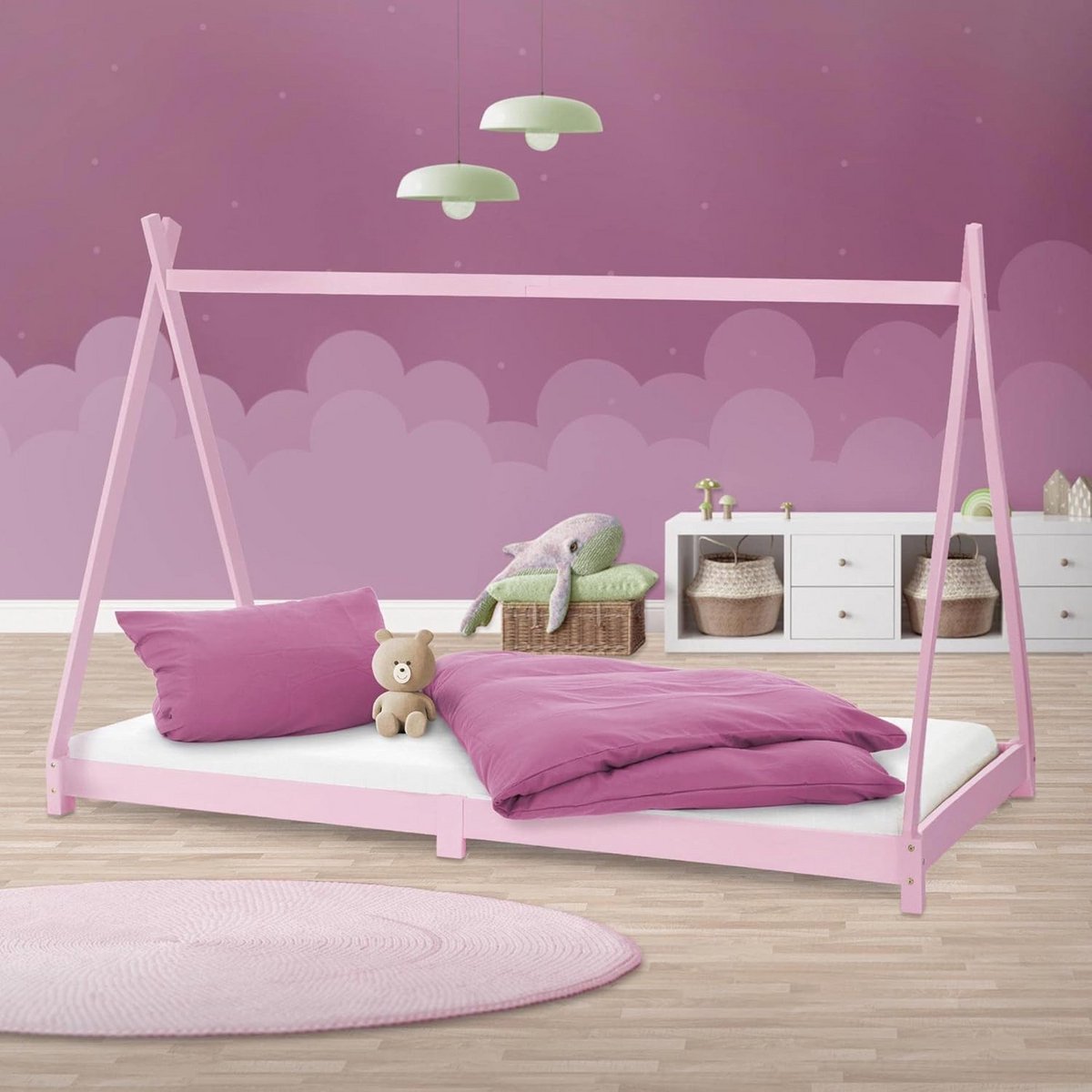 Kinderbed Tipi - Huisbed Meisjes - Spelen Slapen - Massief Hout - 90 x 200 cm - Roze