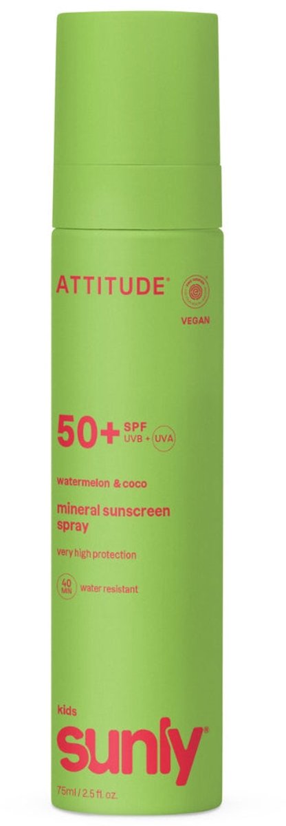 ATTITUDE SUNLY Zonnebrandspray Kids SPF50 Watermeloen Kokos ECO - duurzaam