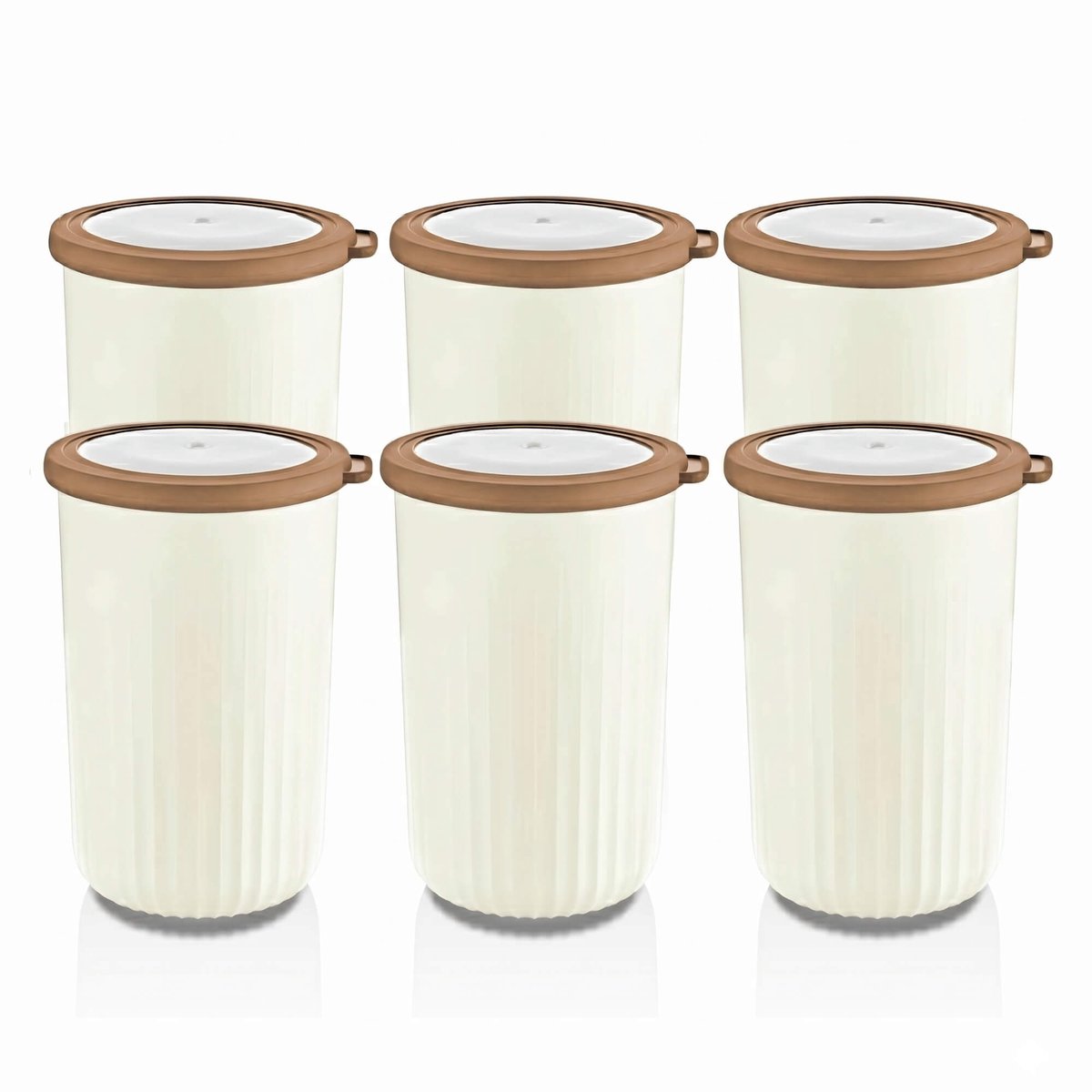 VIP Ahmet - Ronde Voorraadpotten Set - 6 Stuks - 6 x 1 L - Crème - BPA-vrij