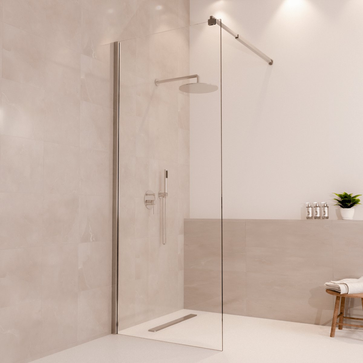 Lomazoo Douchewand Lima - 80x200 Cm - Inloopdouche Chroom - 8 Mm Helder Glas - Nano Coating Anti Kalk