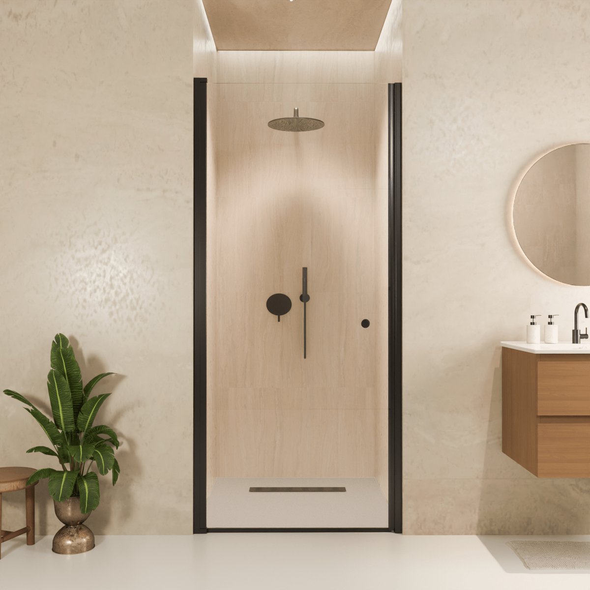 Lomazoo Douchedeur Rio - 90 X 200 Cm - Zwart - Nano Coating - 6 Mm Helder Glas