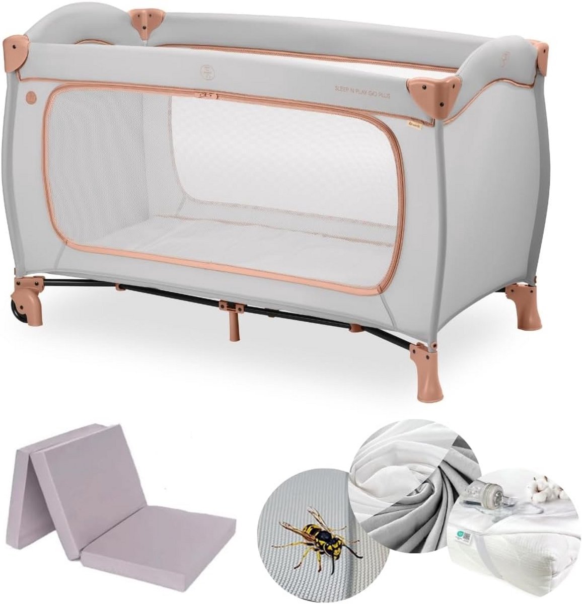 Kinderreisbed - Babybed opvouwbaar - Veilig slapen - XXL formaat - 125x69cm - Dusty Cork