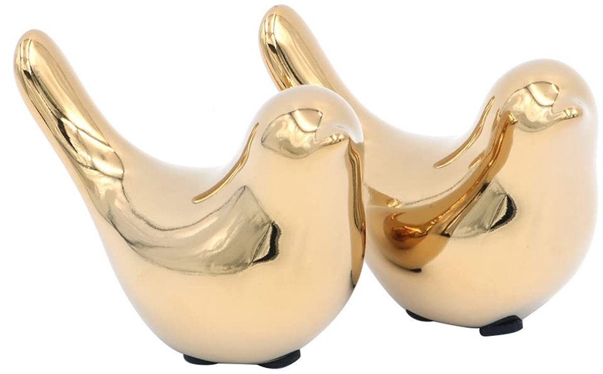 Dailygoods- Vogelkunst - 2 Stuks Decoratieve Dieren Beeldjes - Metalen Figuren - Handgemaakt Ornament - Gouden Kleur - Afmetingen 9,2x6,7x4,2 cm - Dierenbeeldjes