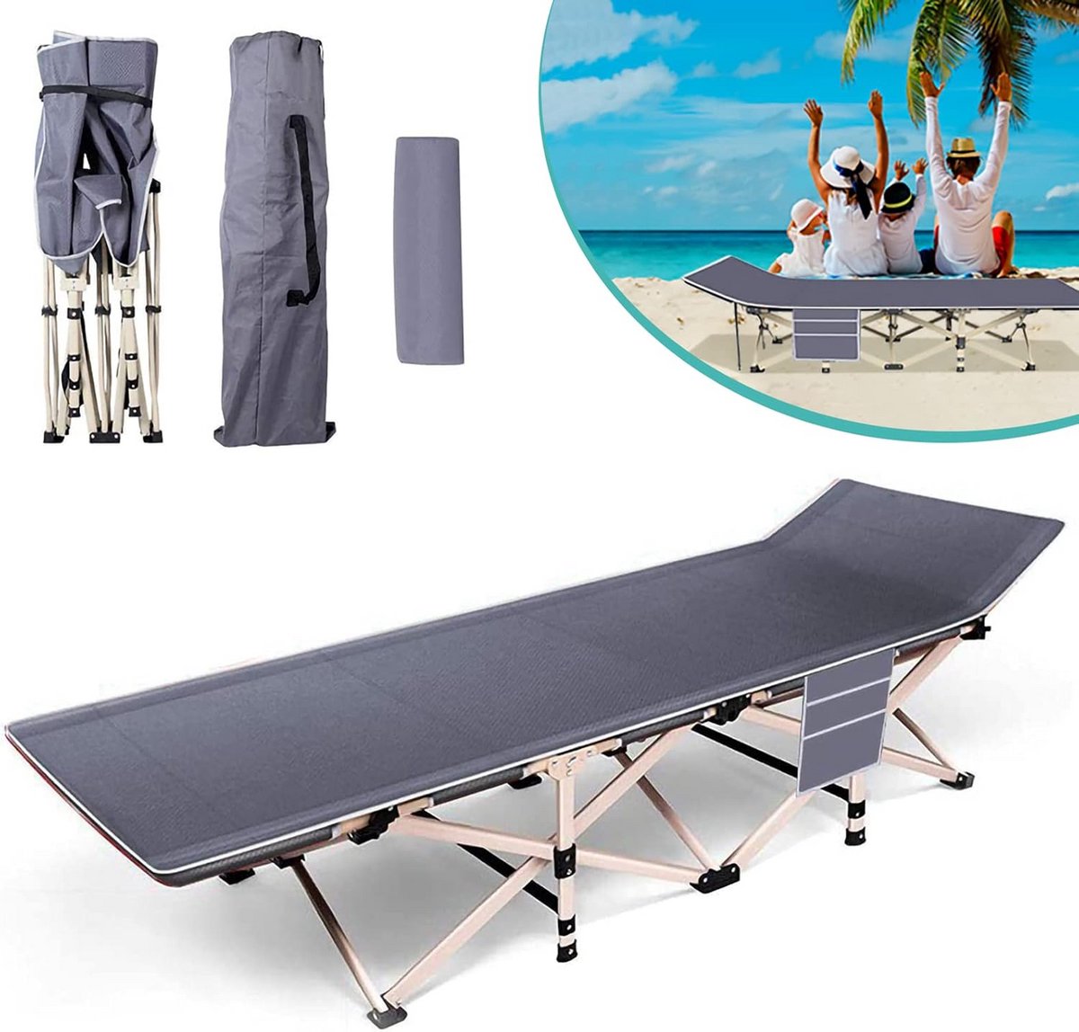 Veldbed - Klapbed campingbed - Buiten ontspannen - Stabiel tienpoots frame - 190 cm lengte - Blauw