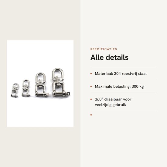 Dailygoods- Oogkaak Draaibare Ring 4 Stuks - M6 - 304 Roestvrij Staal - 360° Draaibaar - Max Belasting 300KG - Corrosiewerend en Duurzaam - Ooghaak van Dailygoods — afbeelding 2