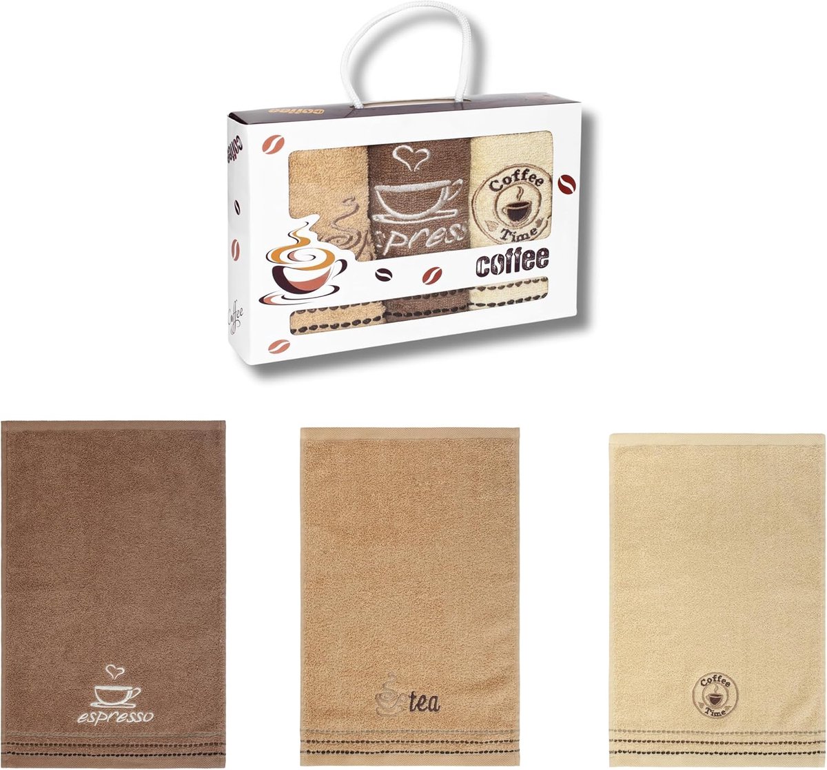 Gastendoekjes Set - Kleine Handdoeken - Keuken en Toilet - Koffie Thema Designs - 30 x 50