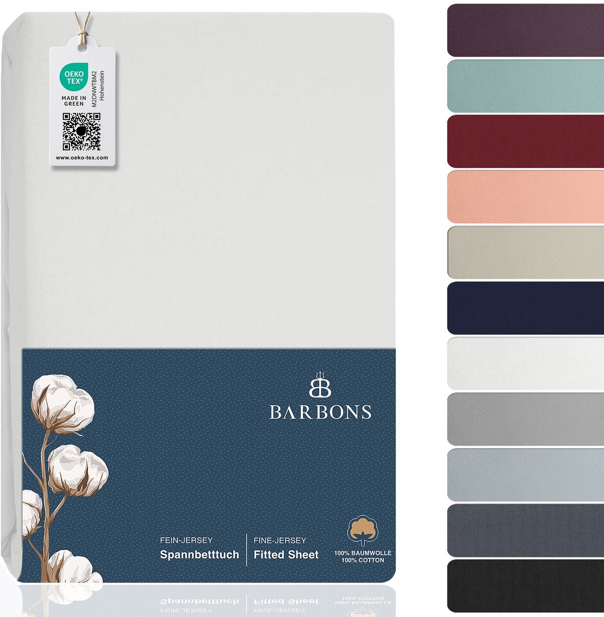 BARBONS hoeslaken 160x200 - hoeslakens Jersey 145 g/m² - 100% katoen - wit