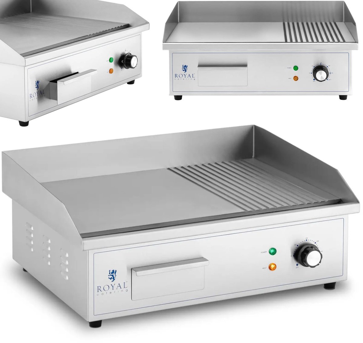Elektrische grillplaat - 548 x 350 mm - Ribber + Flat - 3.000 W - Royal Catering