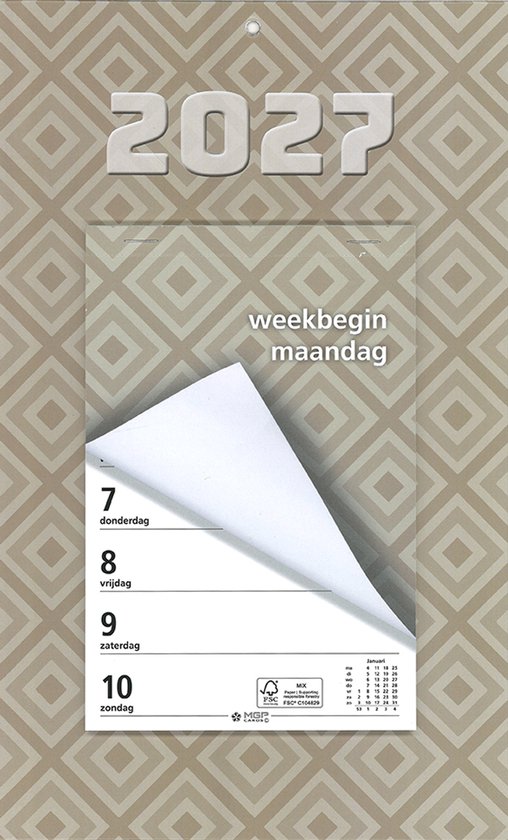 MGPcards - Week Scheurkalender 2027 - Week begint op maandag - 21 x 34 cm - Beige