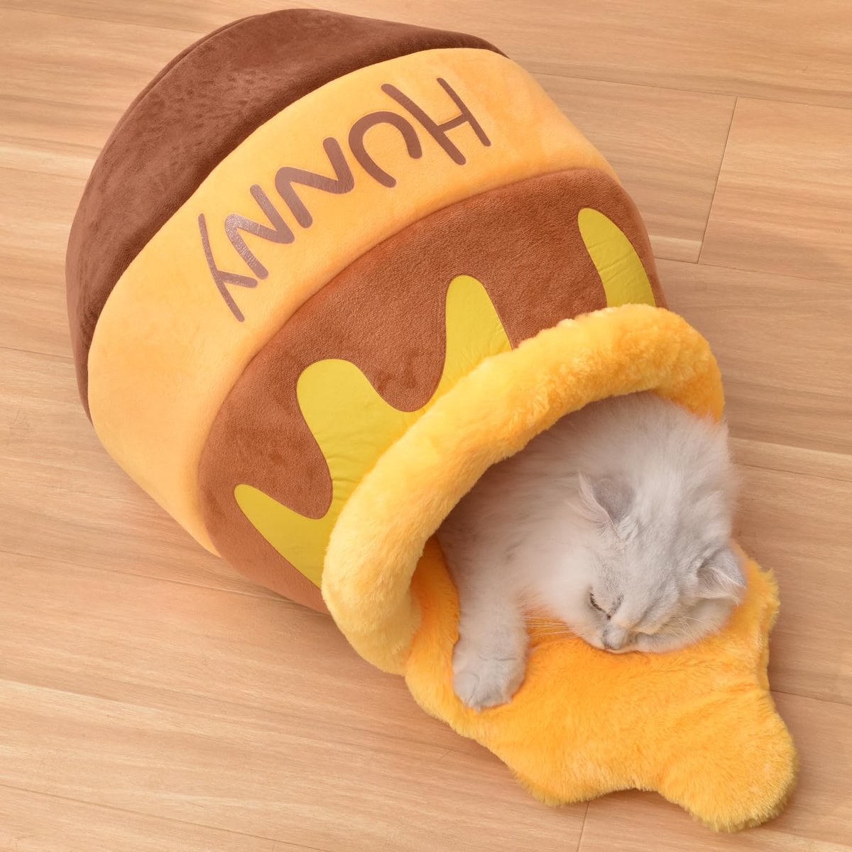 Kattenmand - Kattenhol Honingpot Design – Zachte Kattenmand met Uitneembaar Wasbaar Kussen – Halfgesloten Slaapplaats voor Katten en Kleine Honden