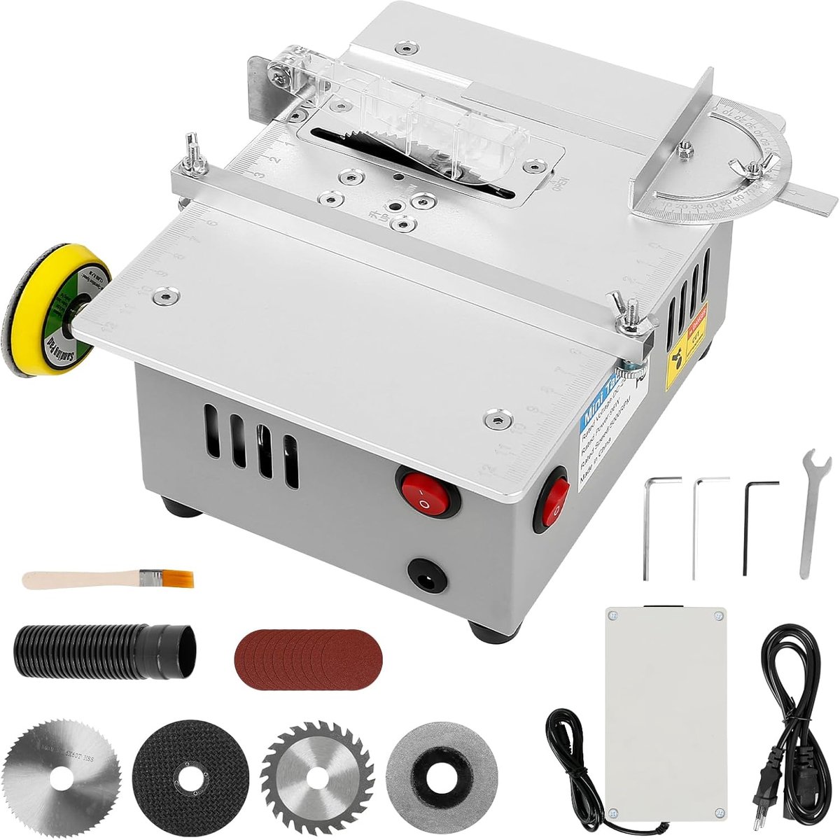 Mini Tafelzaag - Dubbele Motor - Precisie Zagen - 2-in-1 Slijpen - 21cm Breed - Zilver