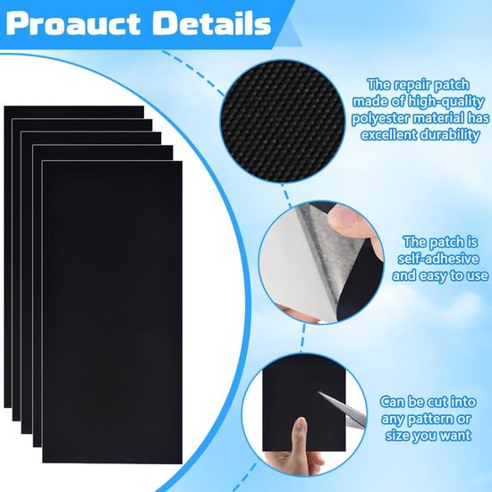 11x Zelfklevende Nylon Reparatie Pleisters Zwart - Waterdicht voor Donsjassen, Tenten & Outdoor Kleding — afbeelding 3