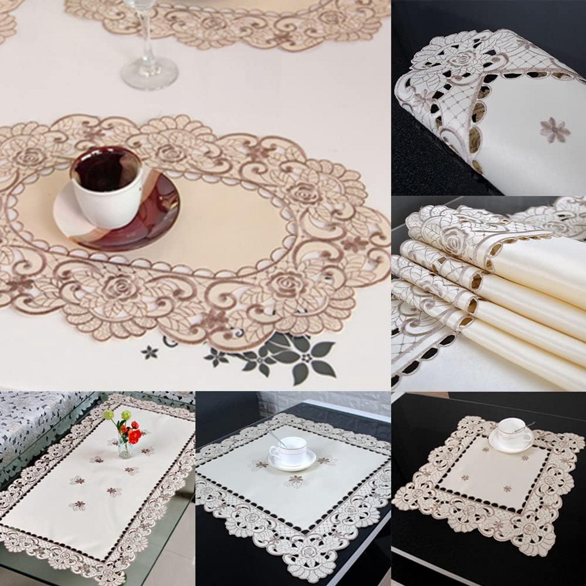 Dailygoods- Tafelkleed Wit - Satijnen Stof - Vierkant 40x40 cm - Bruiloft - Vlekbestendig - Herbruikbaar - Franse Landelijke Stijl - Tafelrunner