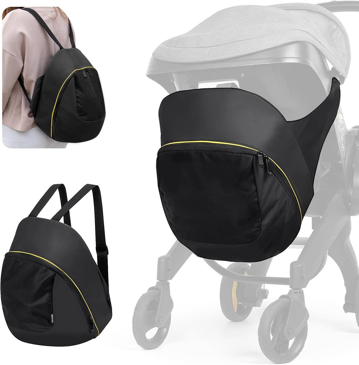 Opbergtas Kinderwagen - Accessoire Tas - Baby Benodigdheden - Specifiek Ontwerp - 38x19x6 cm - Zwart