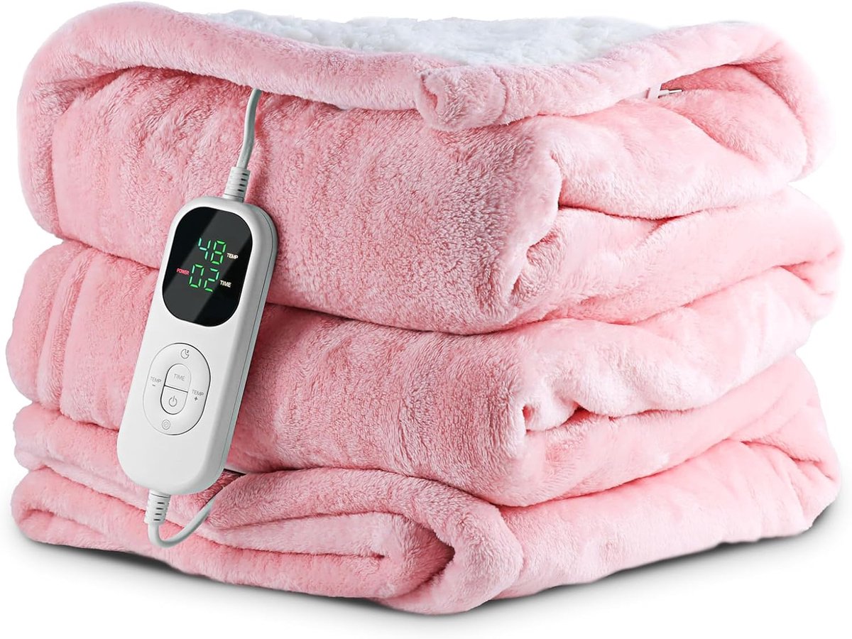 Elektrische Deken - Verwarmde Plaid - Ontspannen Warmte - 6 Warmtestanden - 130 x 180 cm - Roze