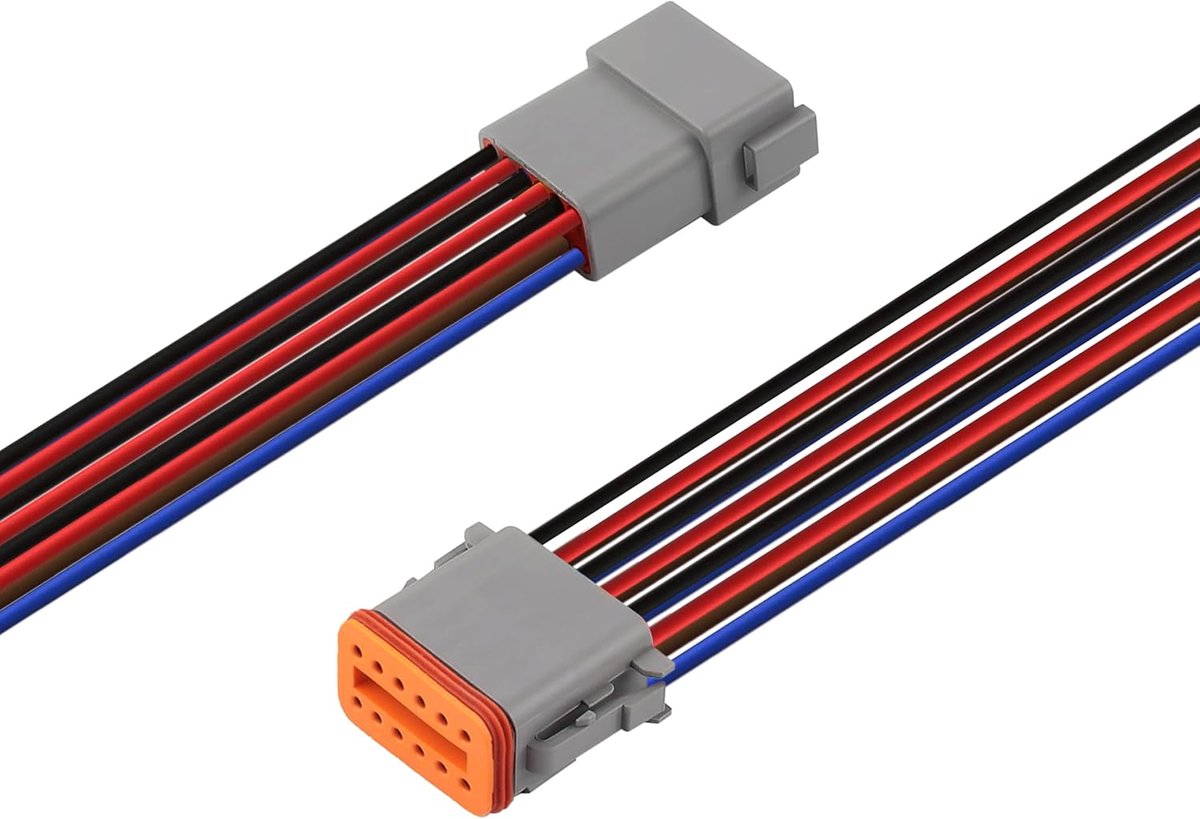 12-polige connector - Elektrische stekker - Waterdichte verbinding - Stof- en weerbestendig - 16AWG kabel - Grijs