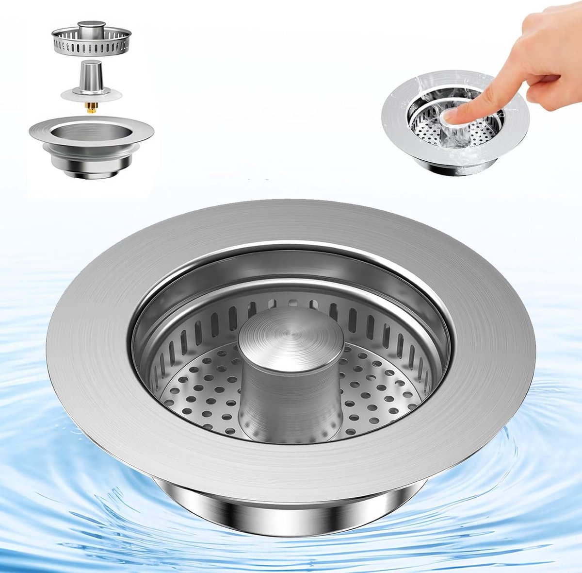 3-in-1 afvoerstop voor keuken gootsteen 75-86 mm