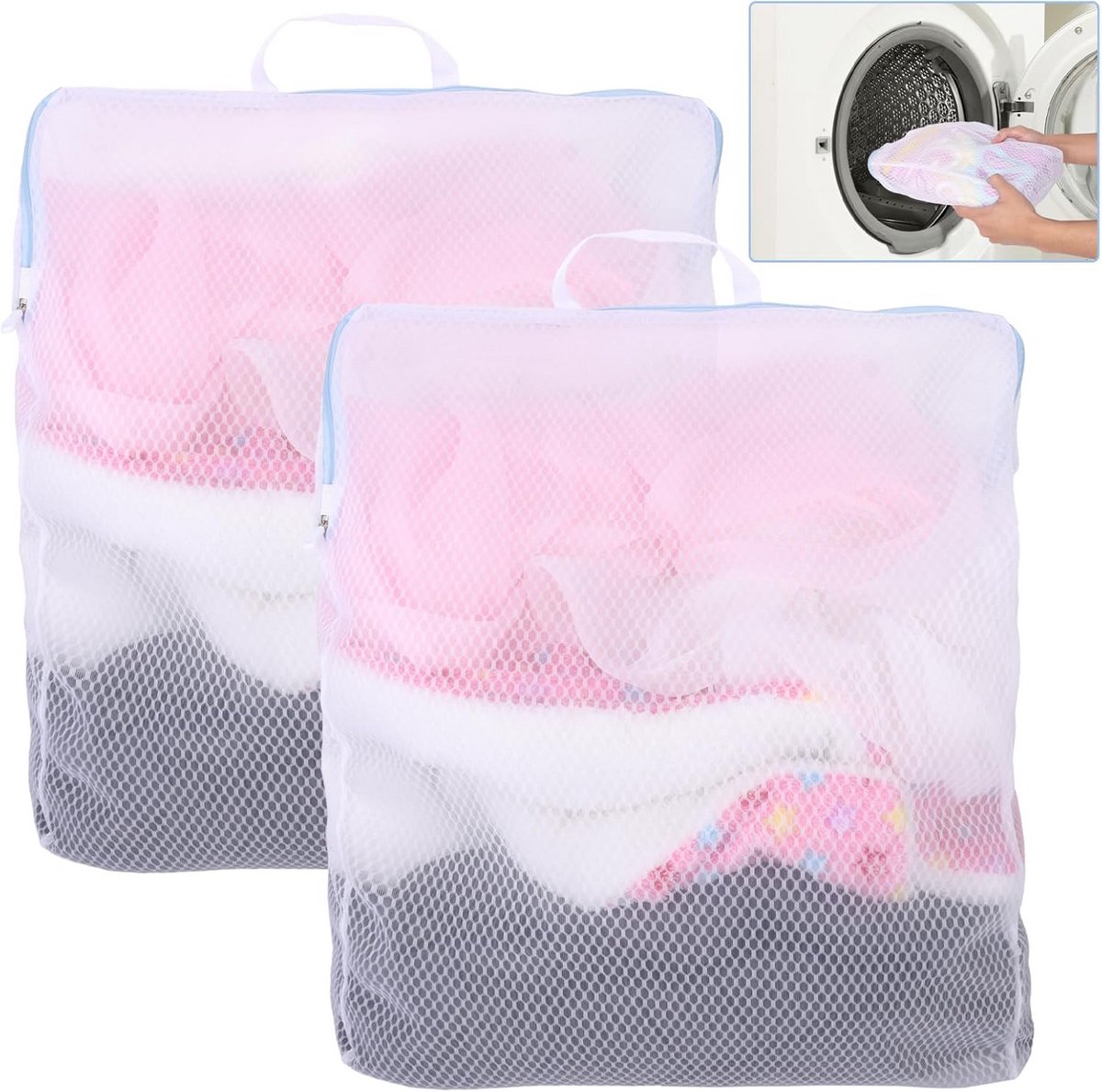 Wasnetten voor Wasgoed - Beschermende Wasmanden - Kleding Beschermen - Met Ritssluiting - 2 Stuks 55x50cm - Wit