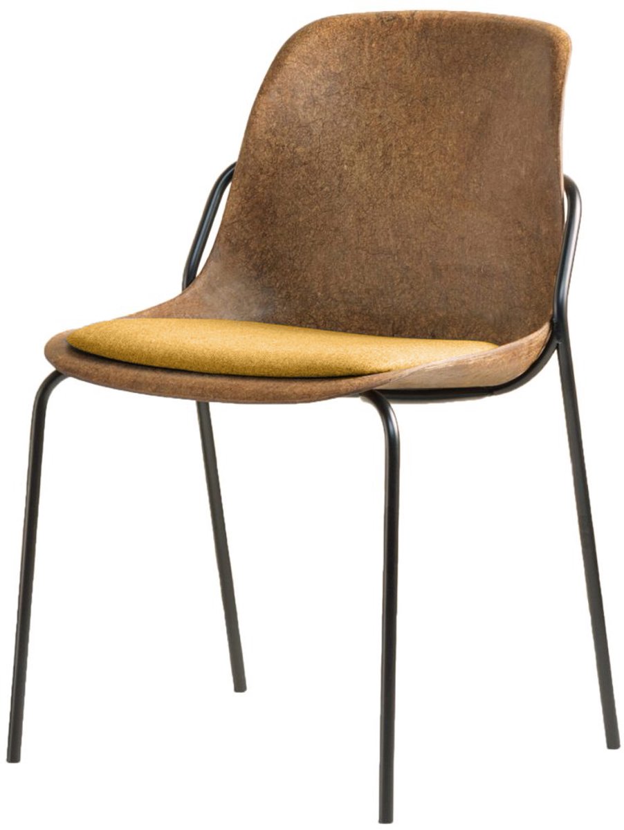 VEPA | Hemp Fine - Hennep Stoel - Zwart Frame - 100% recycle biomateriaal en staal - Zitting Geel | Oranje (Nederlands Product - BUUR Collectie)