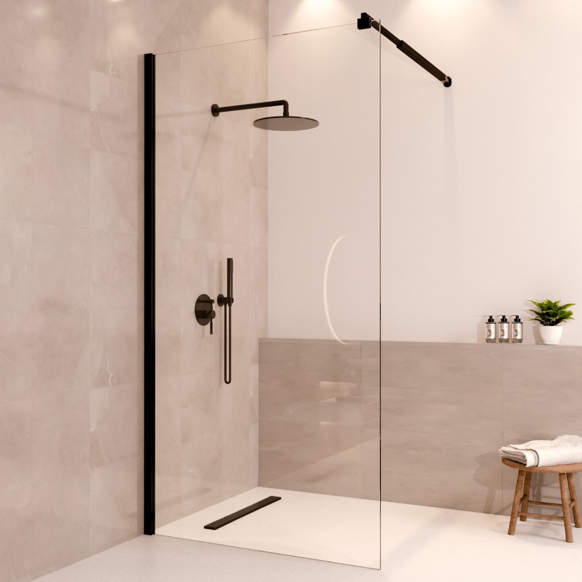 Lomazoo Douchewand Lima - 100x200 Cm - Inloopdouche Zwart - 8 Mm Helder Glas - Nano Coating Anti Kalk