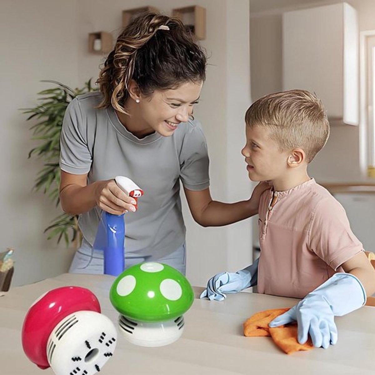 Leuke Mini Bureaustofzuiger - Draagbare Bureaureiniger voor op het bureau - Hoekbureaustofzuiger met Paddestoelvormige Desktopgadget