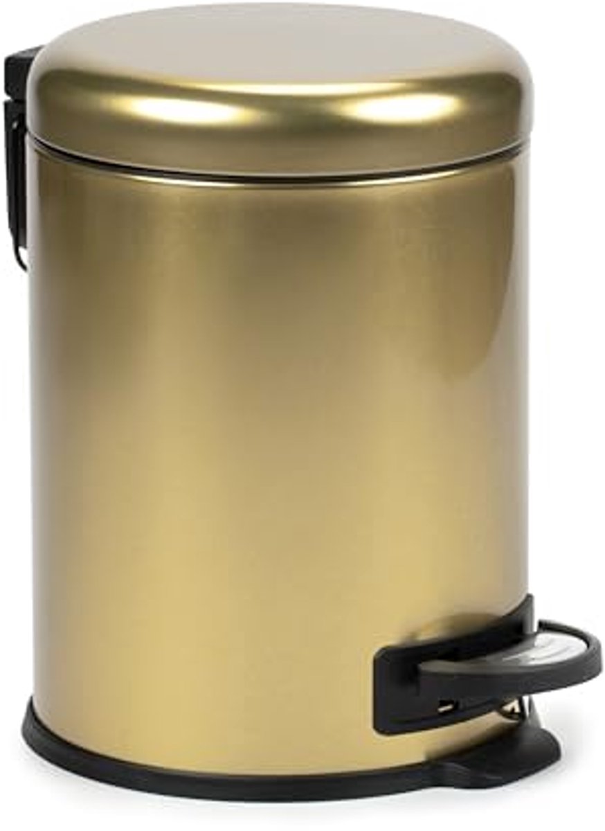Prullenbak Met Pedaal - Afvalbak Badkamer - Hygiënisch Werken - Soft-Close Deksel - 5 Liter - Goud