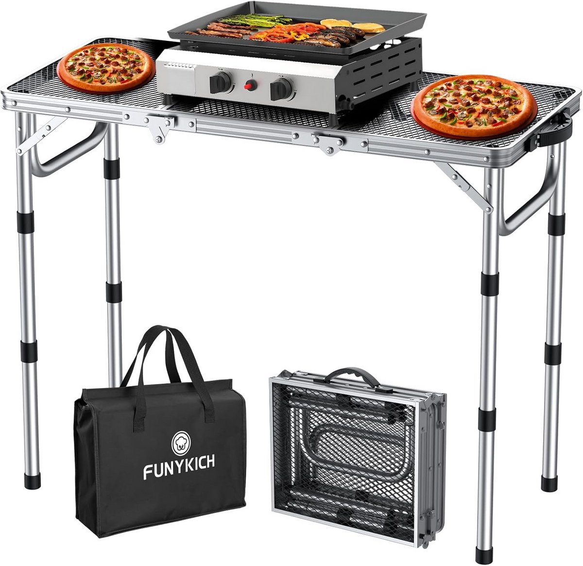 Opvouwbare Tafel - Campingtafel Grilltafel - Buiten koken - 3 Hoogtes Verstelbaar - 87x40cm - Zilver