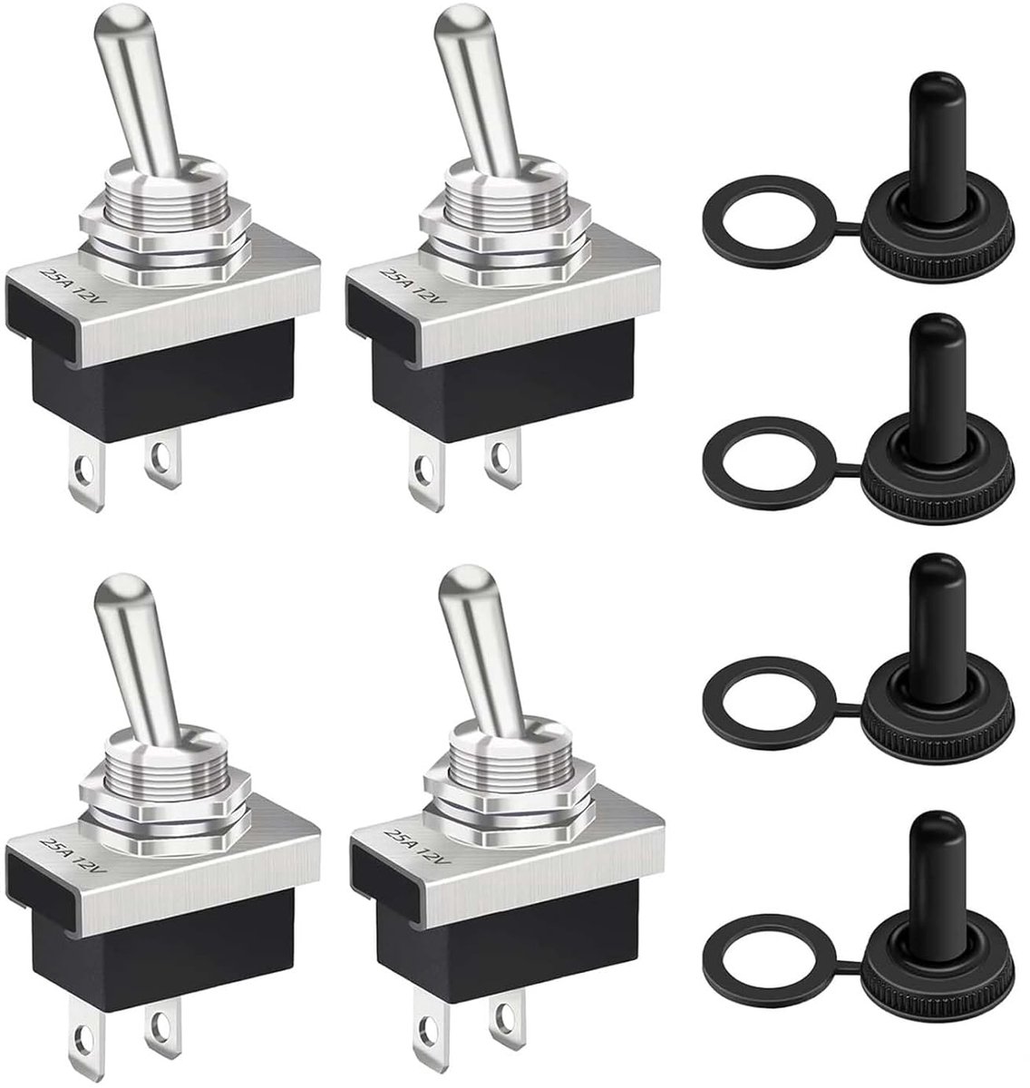 Mini Tuimelschakelaars - Aan/Uit Schakelaars - Apparaten Bediening - Waterdichte Rubberen Kap - 4 Stuks - Metaal