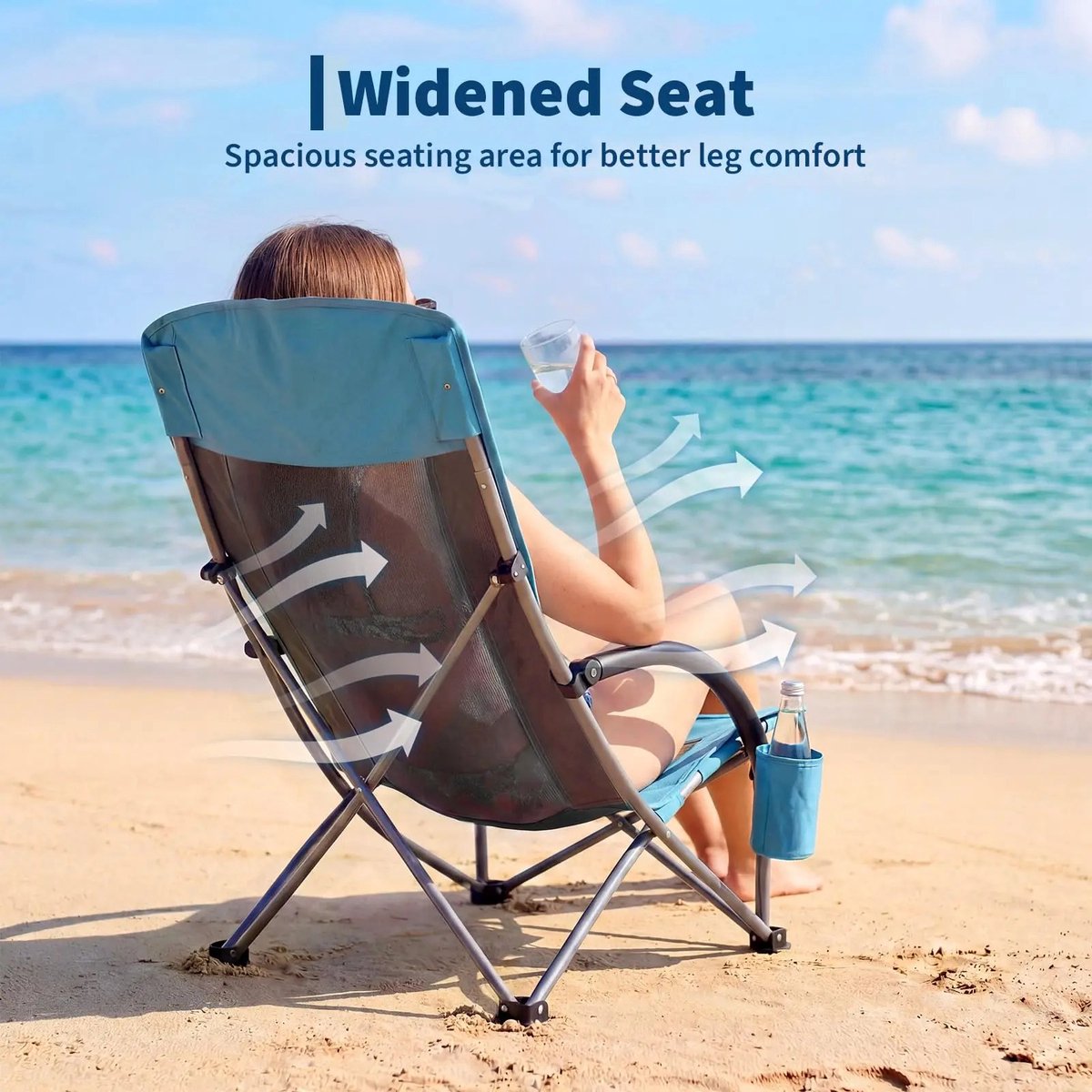 Hutjemutje - opvouwbare strandstoel - set van 2 - lichtgewicht campingstoel - met bekerhouder - tot 150 kg - inclusief draagtas - blauw — cadeau in Sport & Outdoor - foto 5