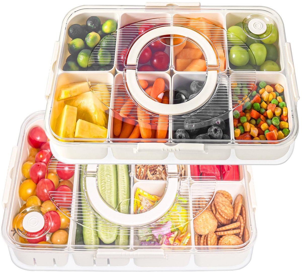Dailygoods- Snackbox 14 Vakken - Snackdoos met Deksel - Snackschaal voor Kinderen - Organizer voor Snoep/Noten/Fruit - Vaatwasmachinebestendig - Duurzaam PP-Materiaal - Opbergdoos