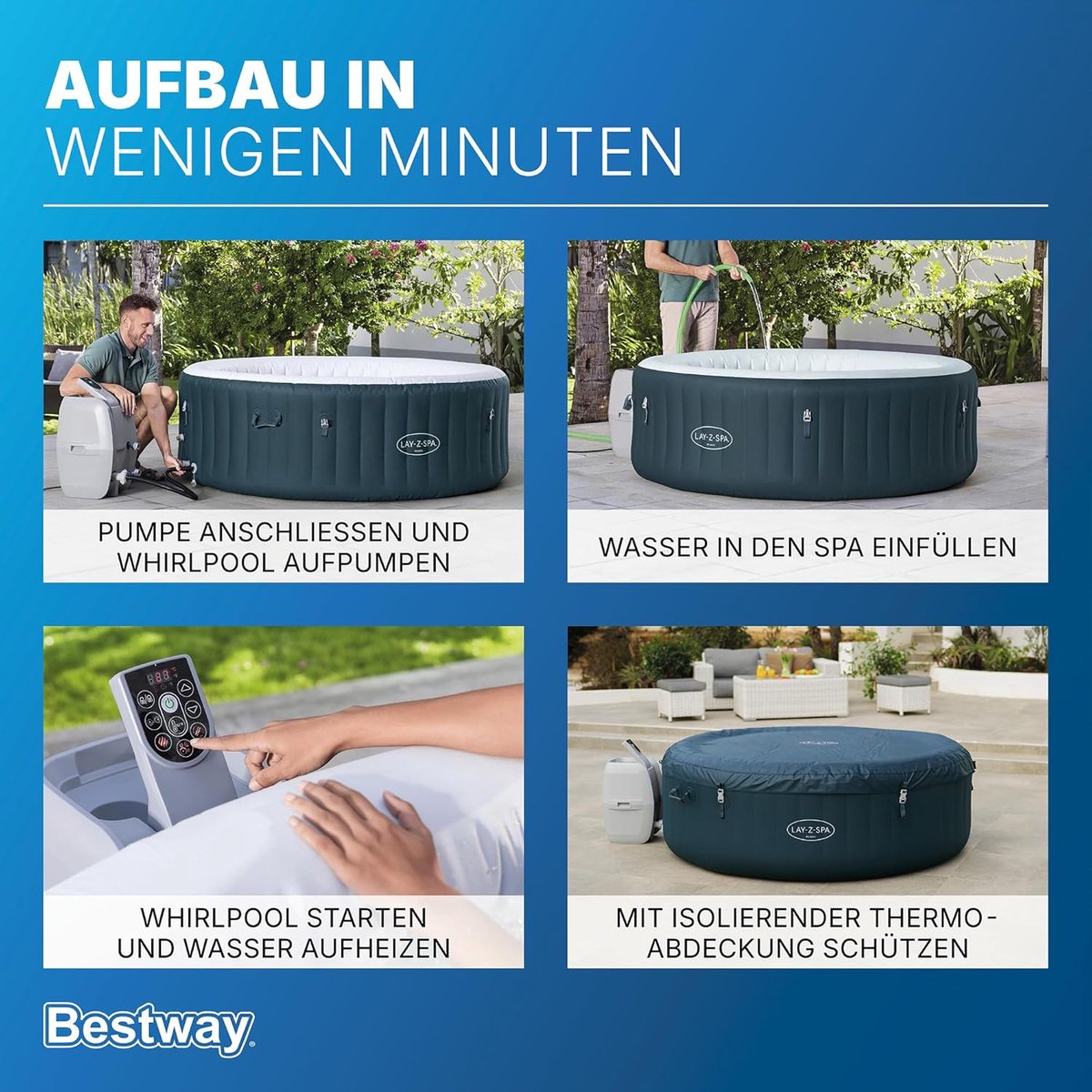 Opblaasbare Jacuzzi 6 Personen - House&Garden LuxurySpa AirJet Whirlpool - 140 Massagejets - Energiezuinige Spa met Isolerende Thermocover - Verwarmbaar tot 40°C - Outdoor Bubbelbad voor Tuin en Terras - 196 x 66 cm - Donkergroen