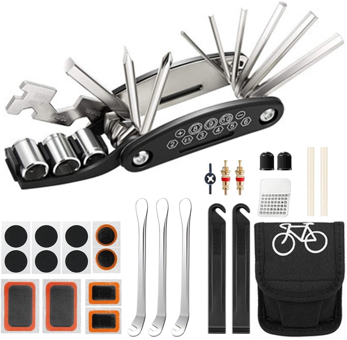 Dailygoods- Fietsreparatieset 16-in-1 - Fietsgereedschap - Multitool - Gereedschap voor fiets - Opbergtas - Duurzaam materiaal