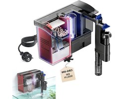 Krachtig Aquarium Filter met UV Lamp voor Kleine Tanks tot 115 L - Verstelbare Hangfilter met Vervangbare Spons en Skimmer voor Optimale Waterkwaliteit