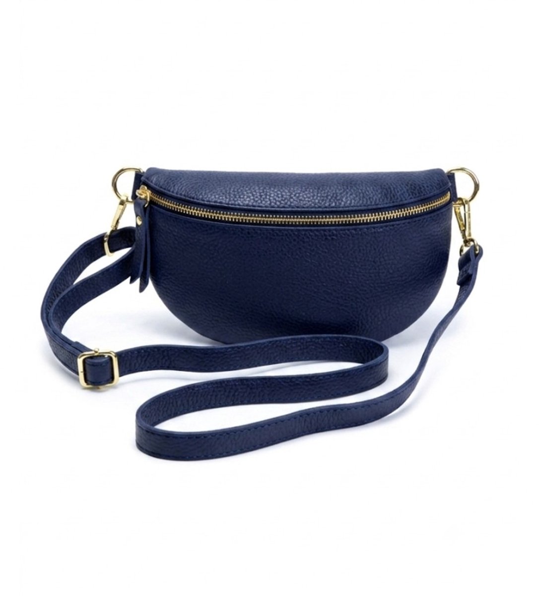 Donkerblauwe Leren Heuptas - Trendy Dames Heuptassen - Bumbag - Heuptassen -Goud Beslag - Festival - Donkerblauw - Navy