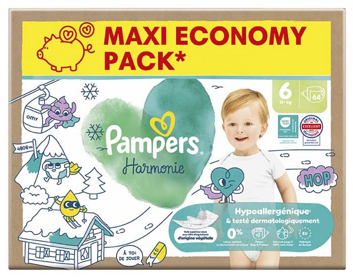 Pampers Harmonie Maat 6 Maxi Pack 64 Luiers (13 kg en +)