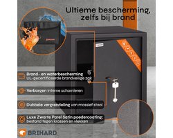 Brihard Business K Black Pearl Meubelkluis met Sleutelslot Gratis Brandwerende Tas 4mm Stalen Deur Zwart Satijn Inbraakwerende Kluis voor A4 Documenten Geld en Sieraden Inclusief Montagebouten Veiligheidskluis voor Thuis en Kantoor
